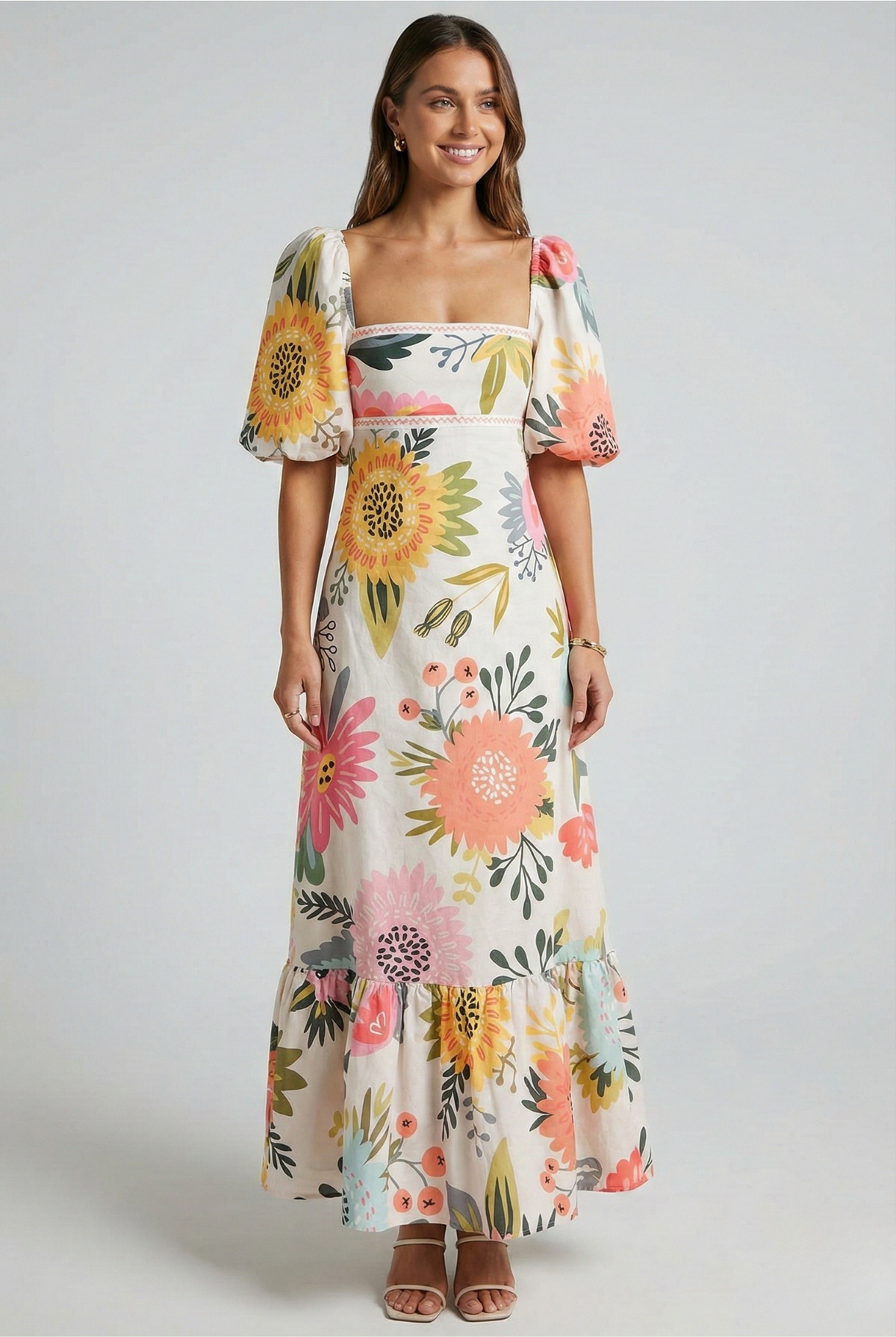 Ariana | Puff-Sleeve Floral Statement Women Summer Maxi Dress