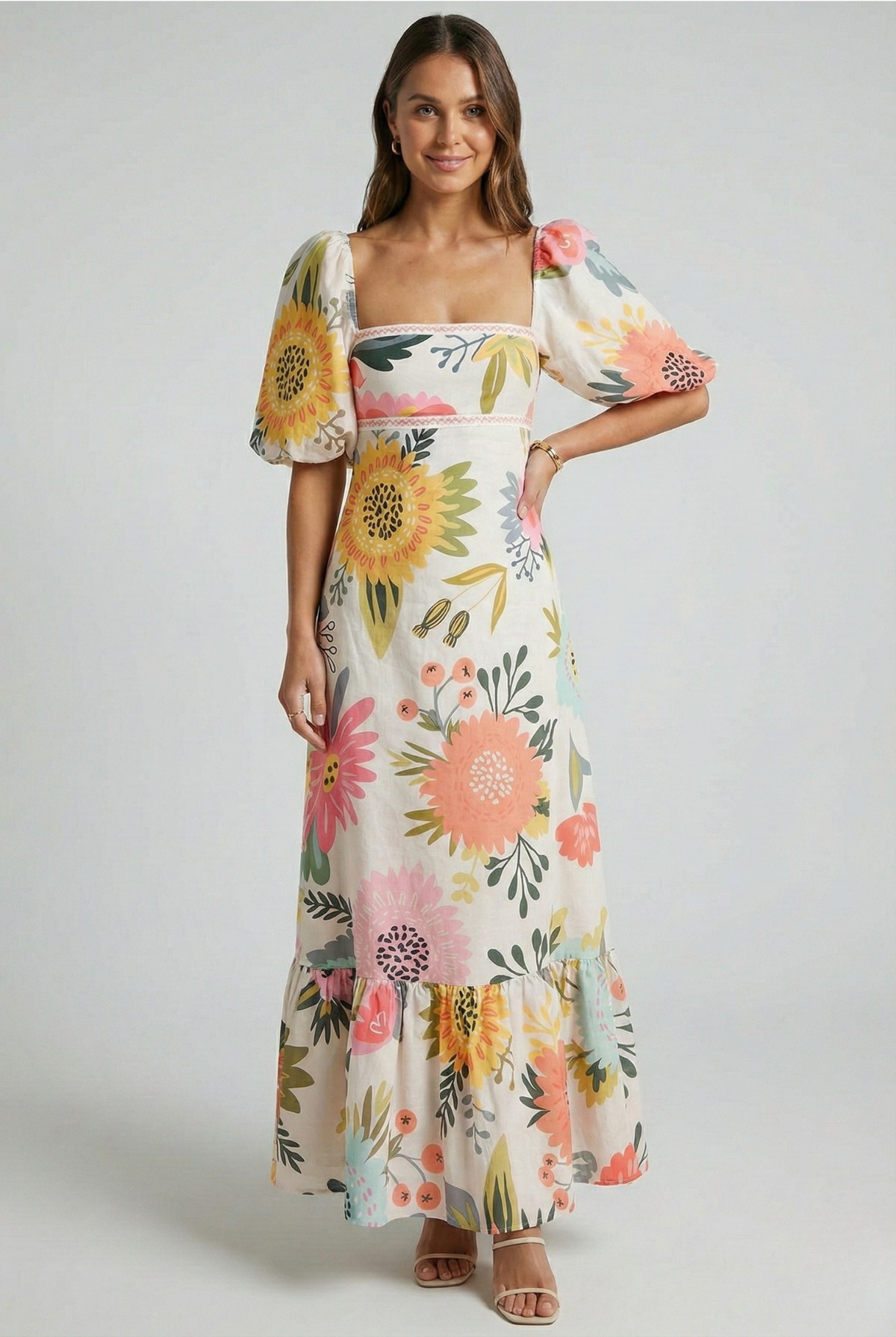 Ariana | Puff-Sleeve Floral Statement Women Summer Maxi Dress