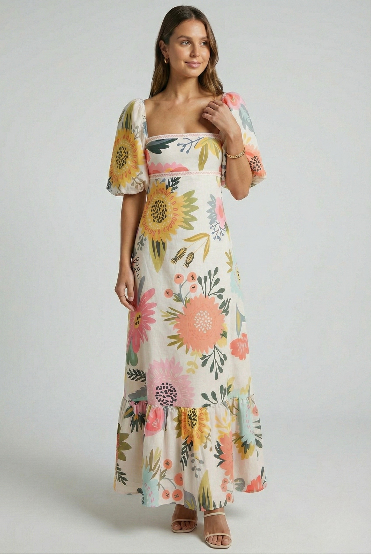 Ariana | Puff-Sleeve Floral Statement Women Summer Maxi Dress
