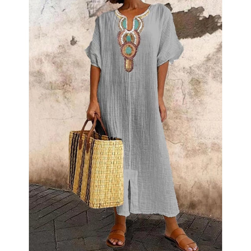 Brielle | Embroidered Linen-Blend A-Line Women Summer Maxi Dress