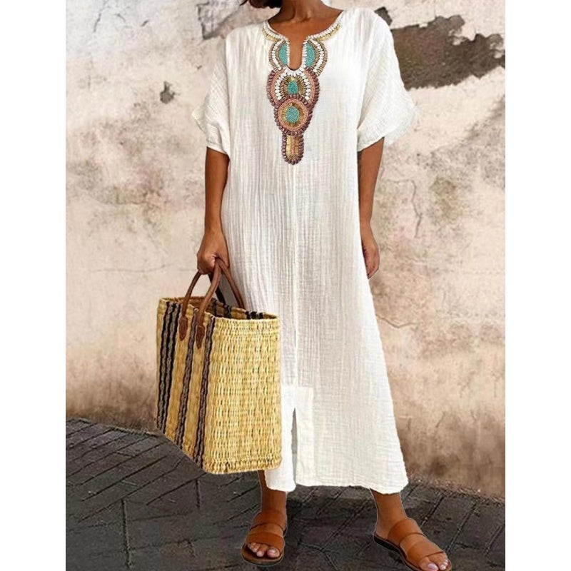 Brielle | Embroidered Linen-Blend A-Line Women Summer Maxi Dress