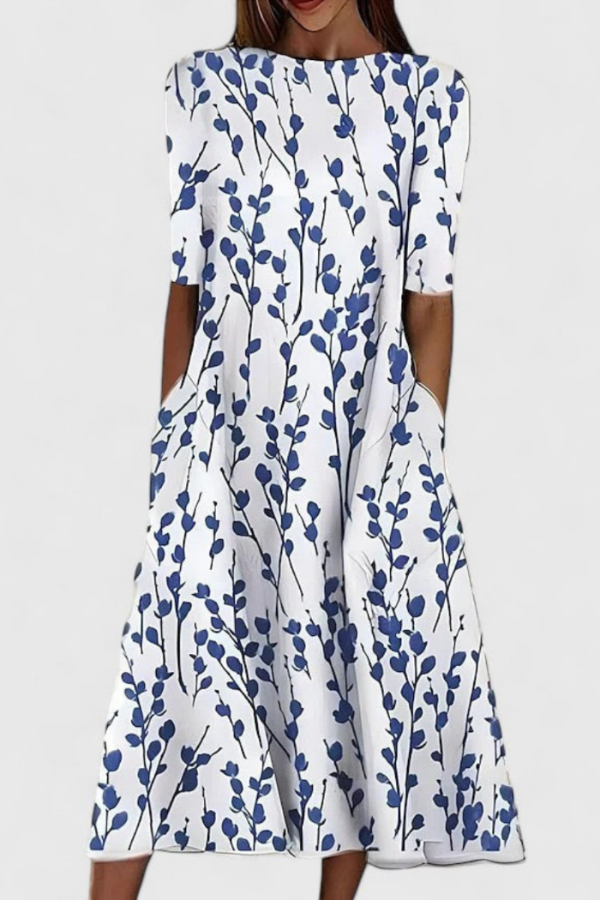 Celia | Floral Half-Sleeve A-Line Women Summer Midi Dress