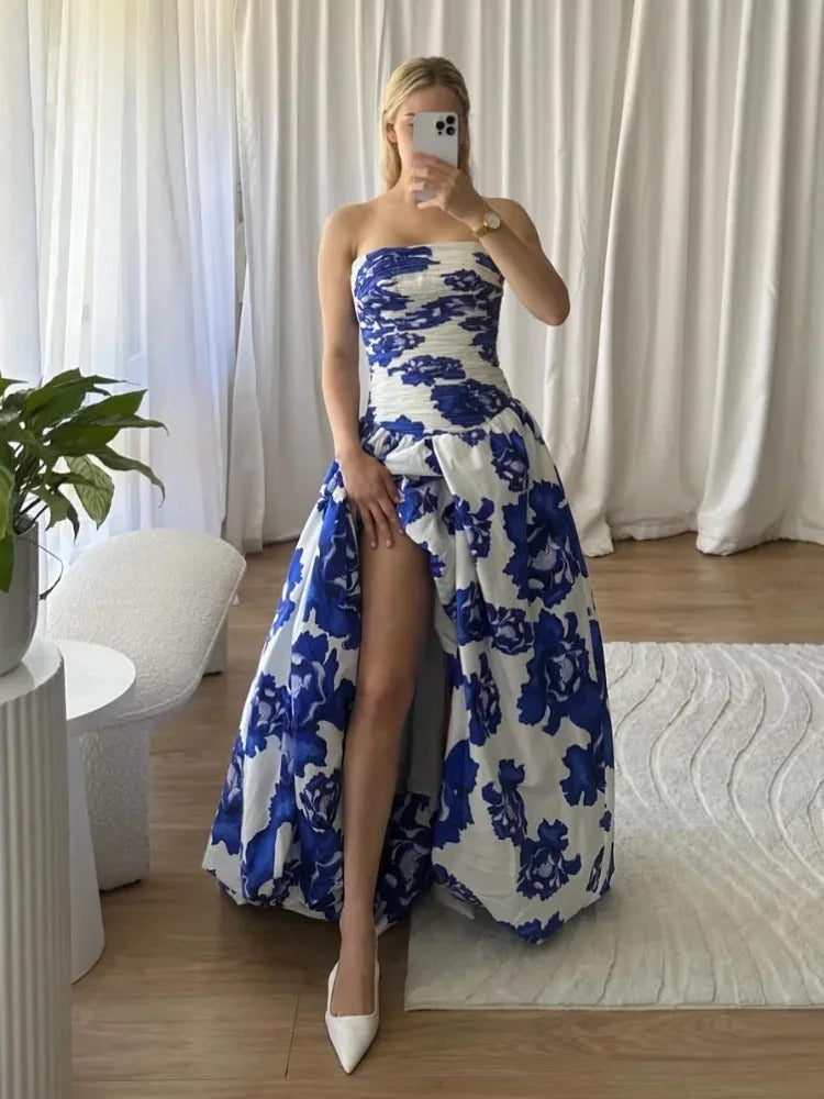 Christina | Draped Floral Flowing Women Summer Maxi Dress