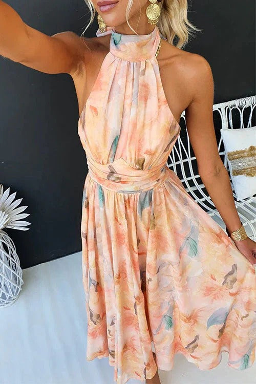 Ines | Halter Pleated Elegant Women Summer Midi Dress