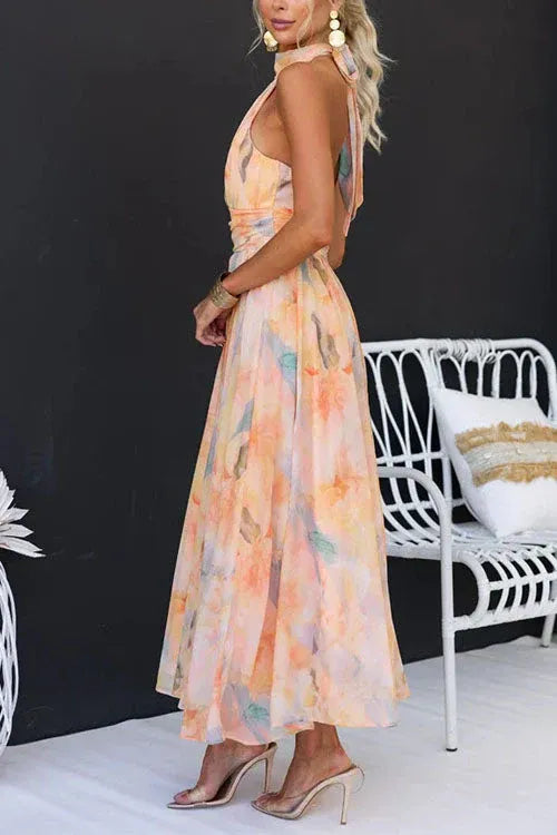 Ines | Halter Pleated Elegant Women Summer Midi Dress