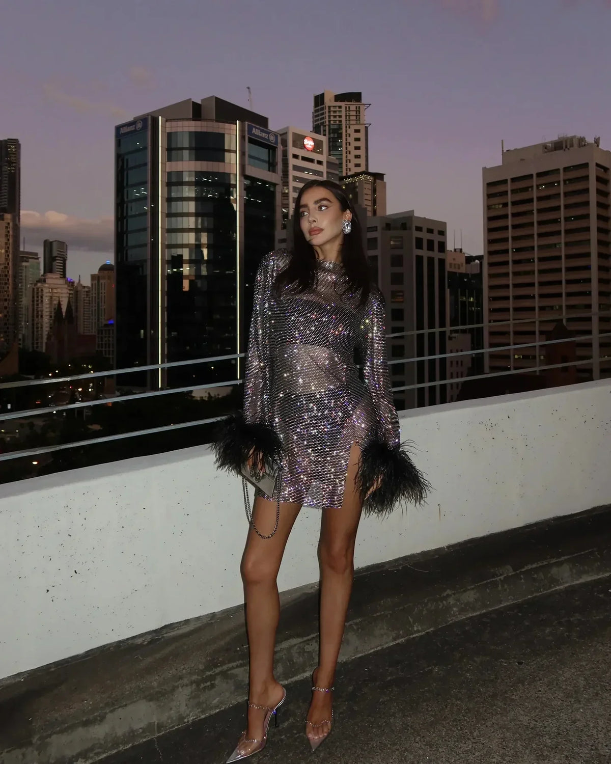 Alexa | Metallic Sheer Feather Women Summer Mini Dress