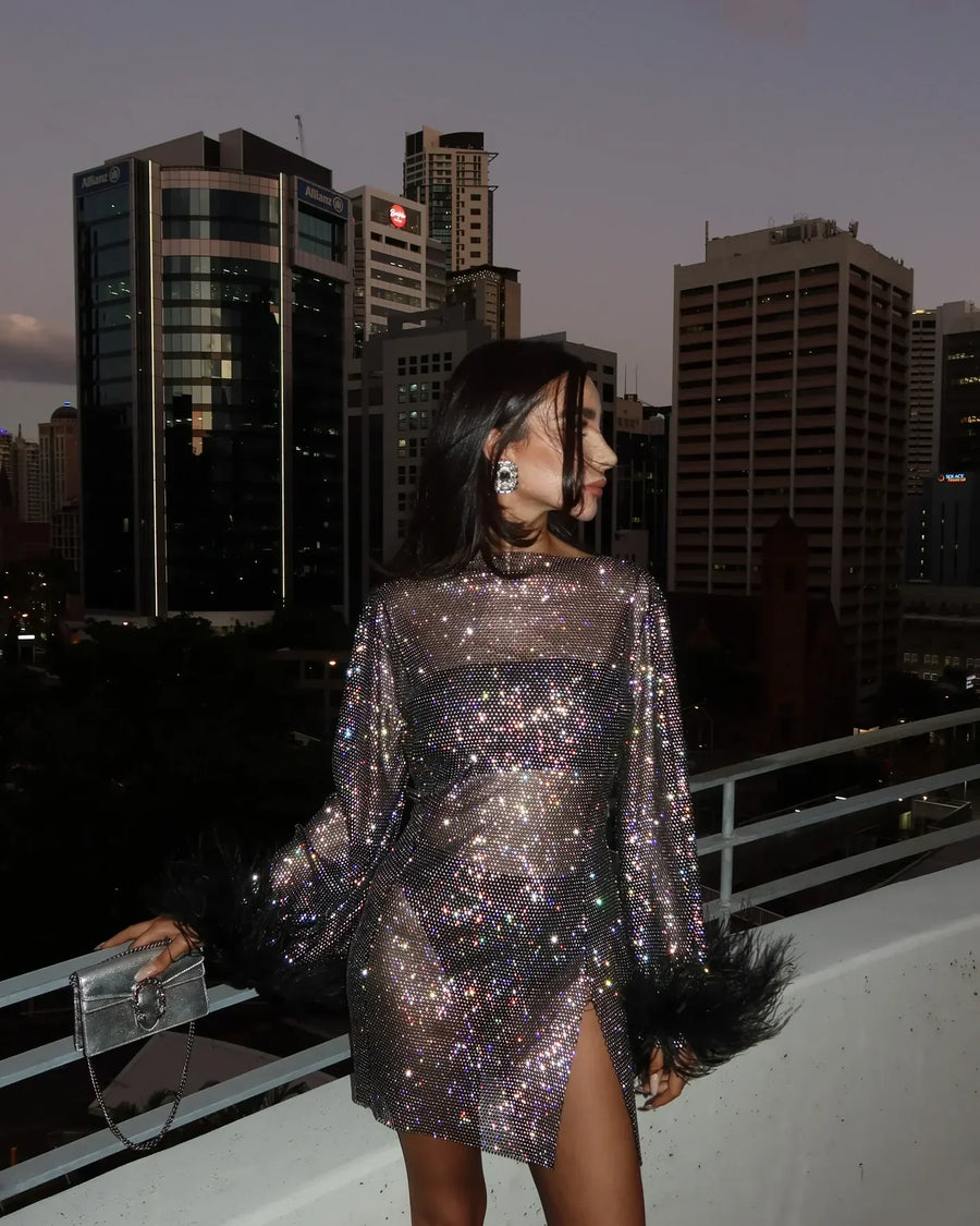 Alexa | Metallic Sheer Feather Women Summer Mini Dress