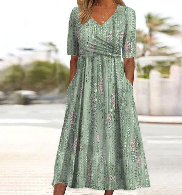 Evie | Elegant Floral V-Neck Women Summer Midi Dress