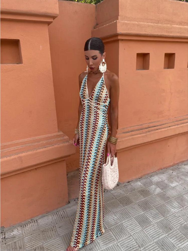 Keira | Halter Sleeveless Multicolour Women Summer Maxi Dress