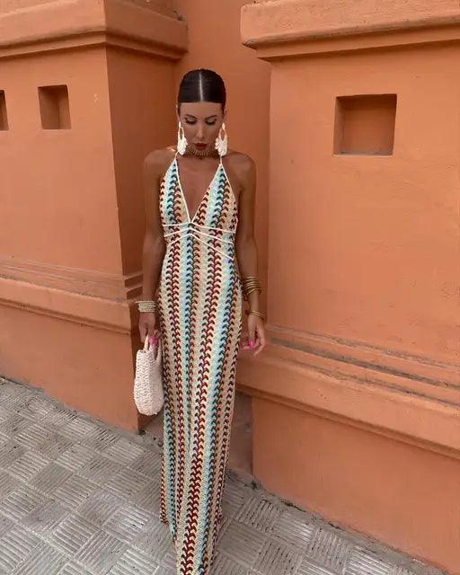 Keira | Halter Sleeveless Multicolour Women Summer Maxi Dress