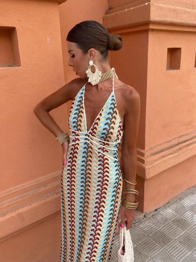 Keira | Halter Sleeveless Multicolour Women Summer Maxi Dress