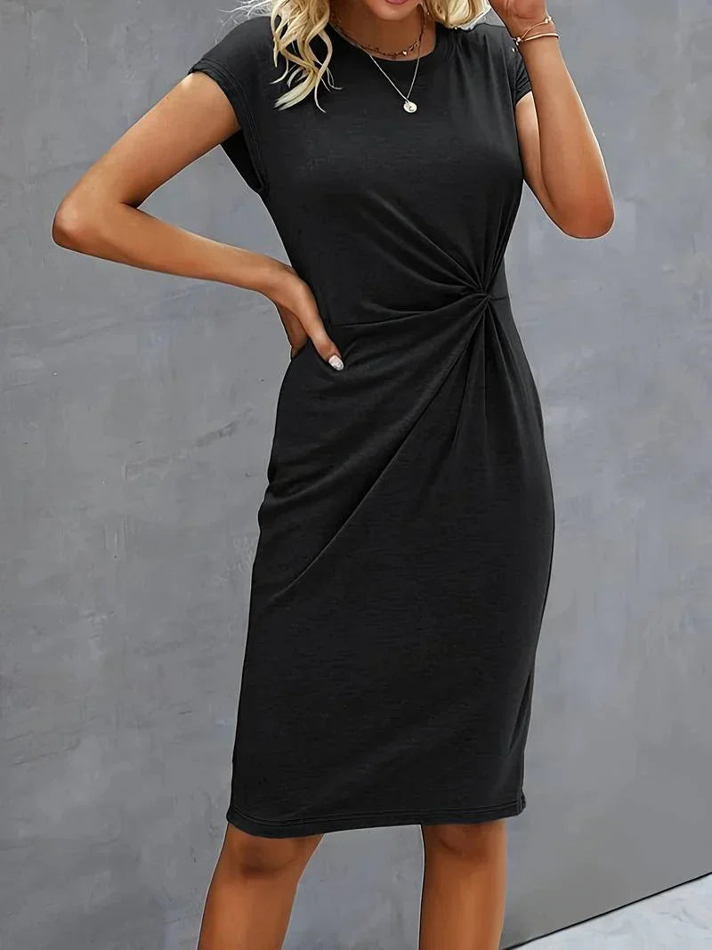 Lana | Twisted-Front Black Women Summer Midi Dress