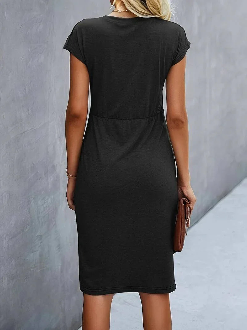 Lana | Twisted-Front Black Women Summer Midi Dress