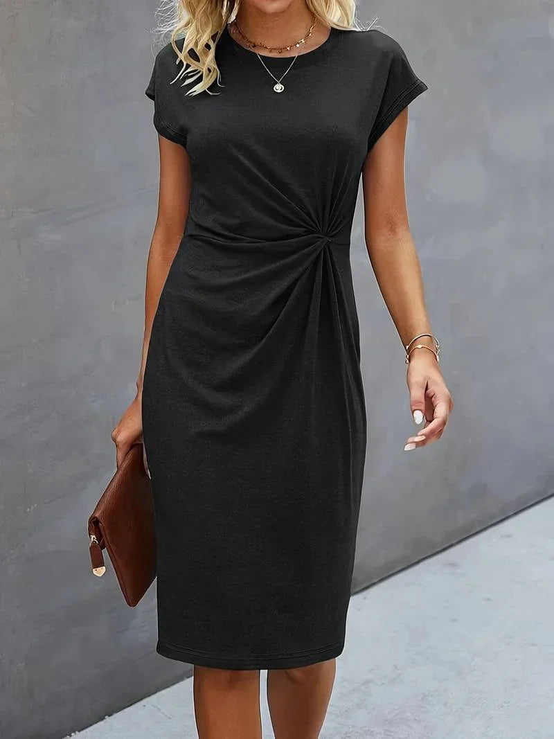 Lana | Twisted-Front Black Women Summer Midi Dress