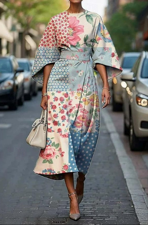 Joanna | Embroidered Wrap-Waist Wide-Sleeve Women Summer Midi Dress