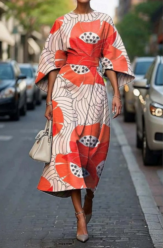 Joanna | Embroidered Wrap-Waist Wide-Sleeve Women Summer Midi Dress