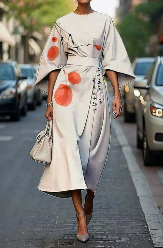 Joanna | Embroidered Wrap-Waist Wide-Sleeve Women Summer Midi Dress
