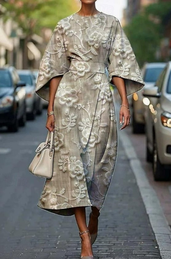 Joanna | Embroidered Wrap-Waist Wide-Sleeve Women Summer Midi Dress
