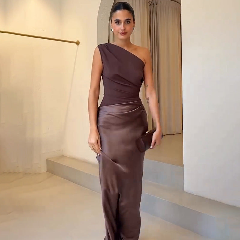 Paula | One-Shoulder Satin Flowing Women Summer Maxi Dress