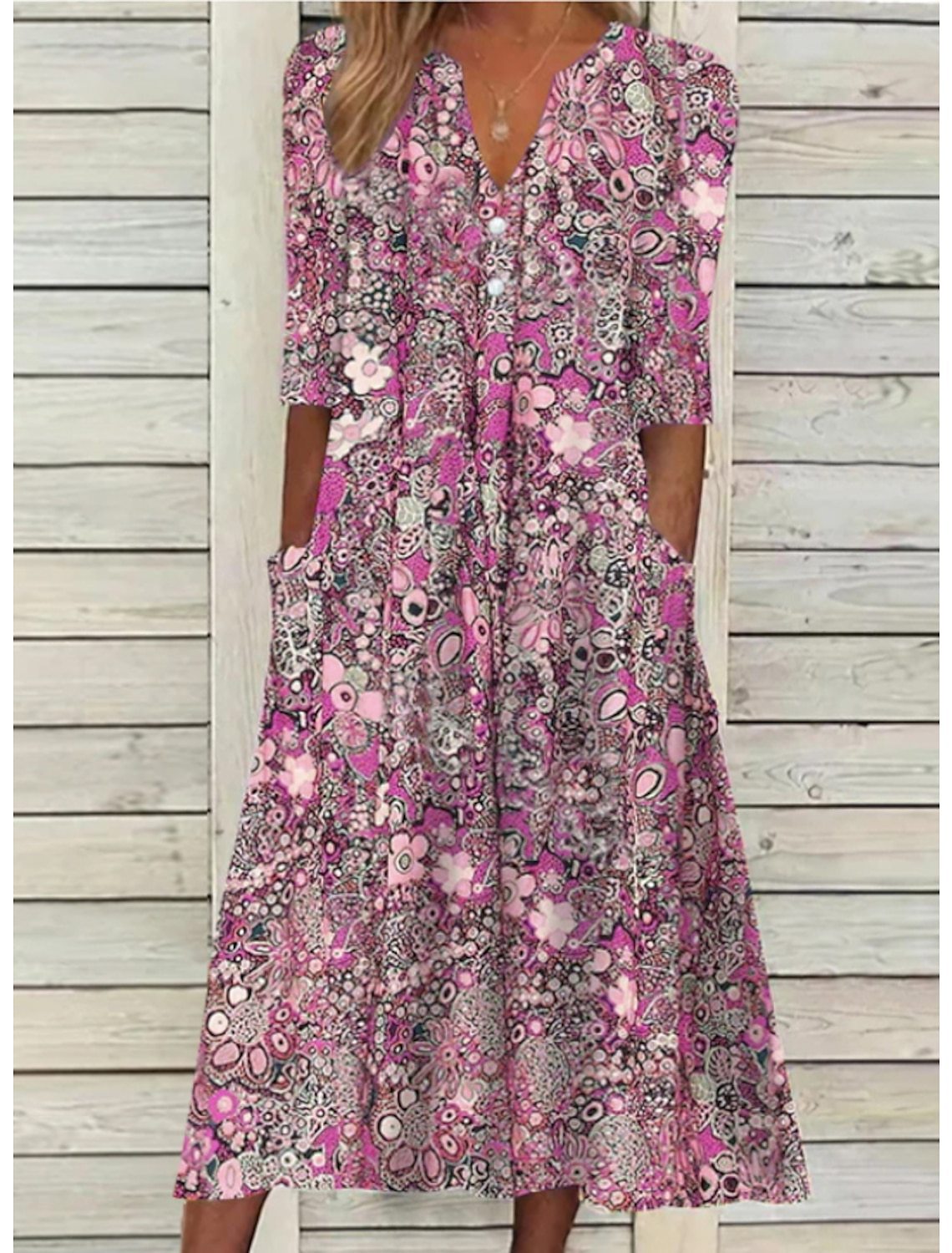 Camille | Vintage Floral Boho Half-Sleeve Women Summer Midi Dress
