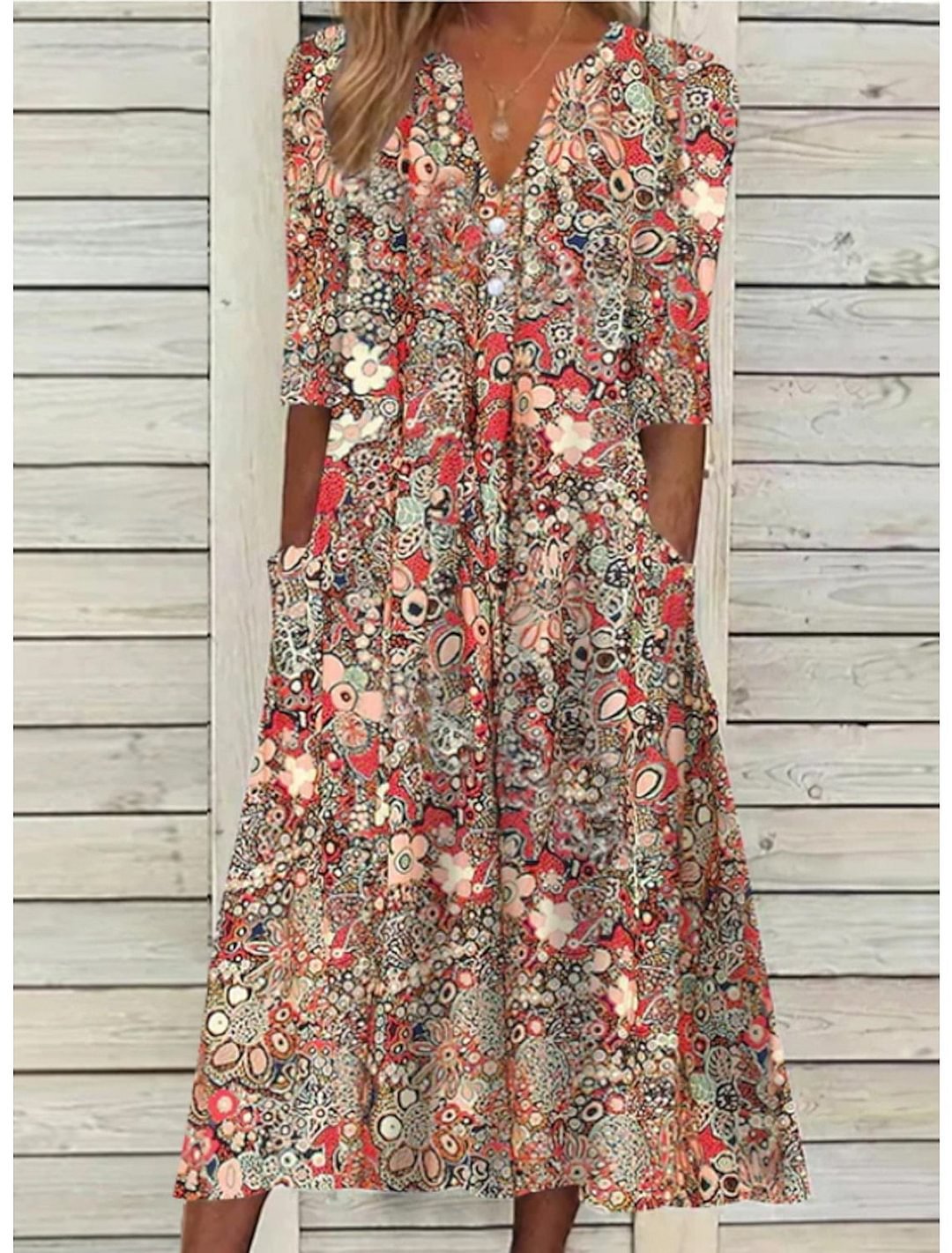 Camille | Vintage Floral Boho Half-Sleeve Women Summer Midi Dress