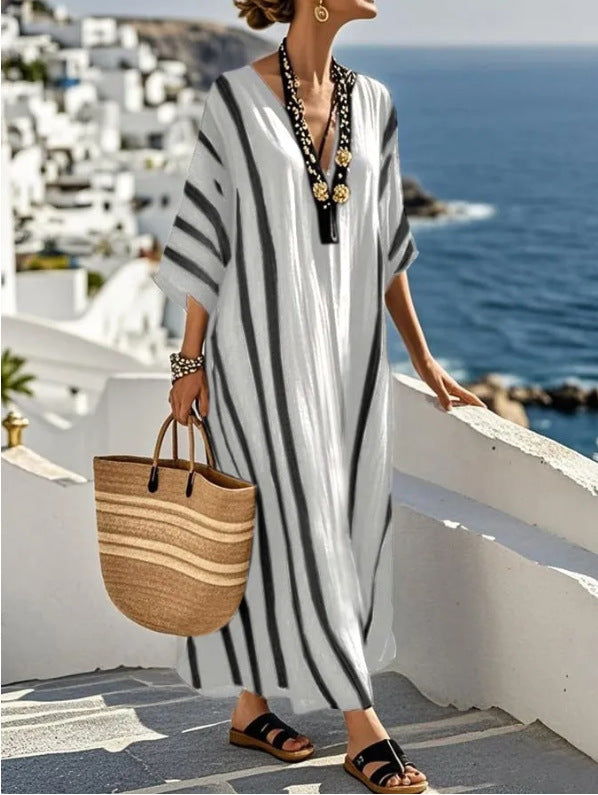 Audrey | Mediterranean Striped Kaftan Women Summer Maxi Dress