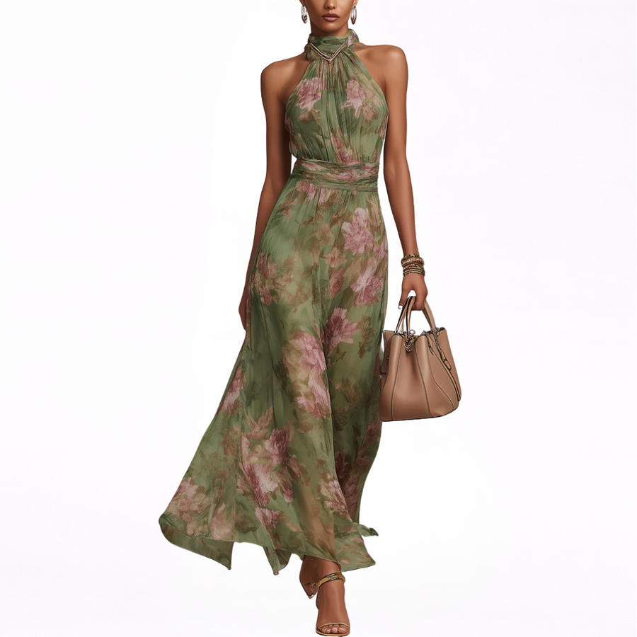Danielle | Floral Halter Sleeveless Women Summer Maxi Dress