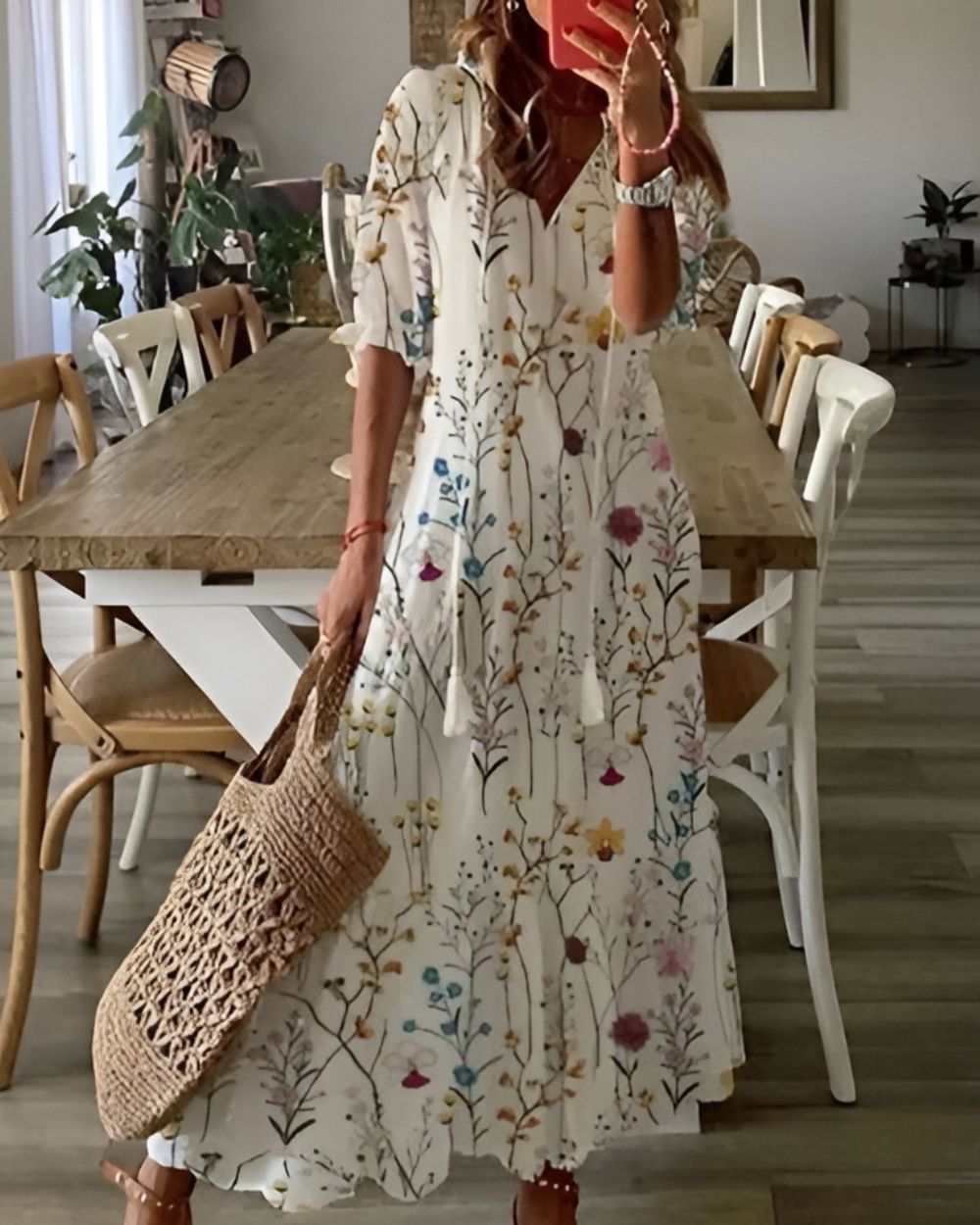 Eloise | Bohemian Tassel-Tie Printed Women Summer Maxi Dress