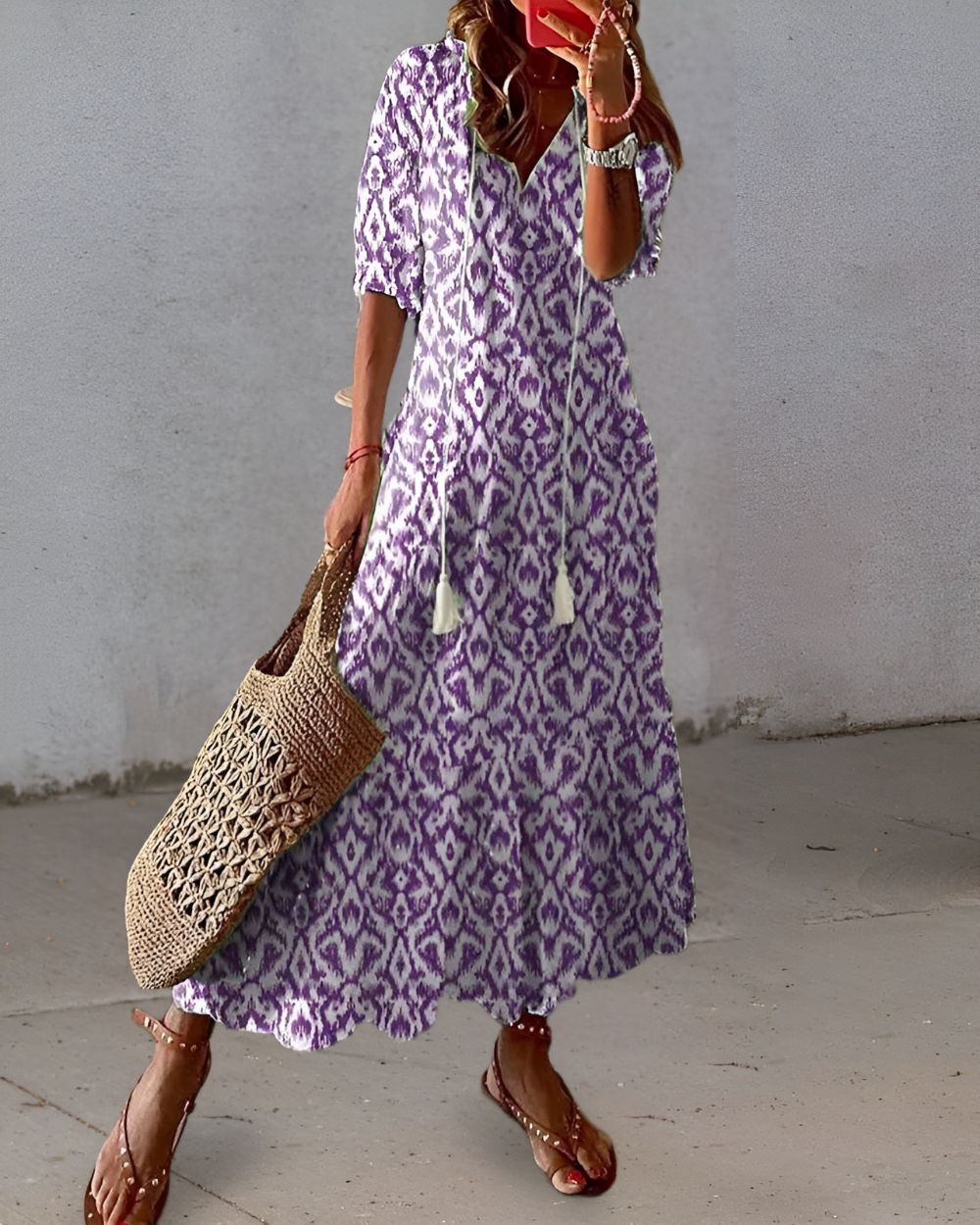 Eloise | Bohemian Tassel-Tie Printed Women Summer Maxi Dress