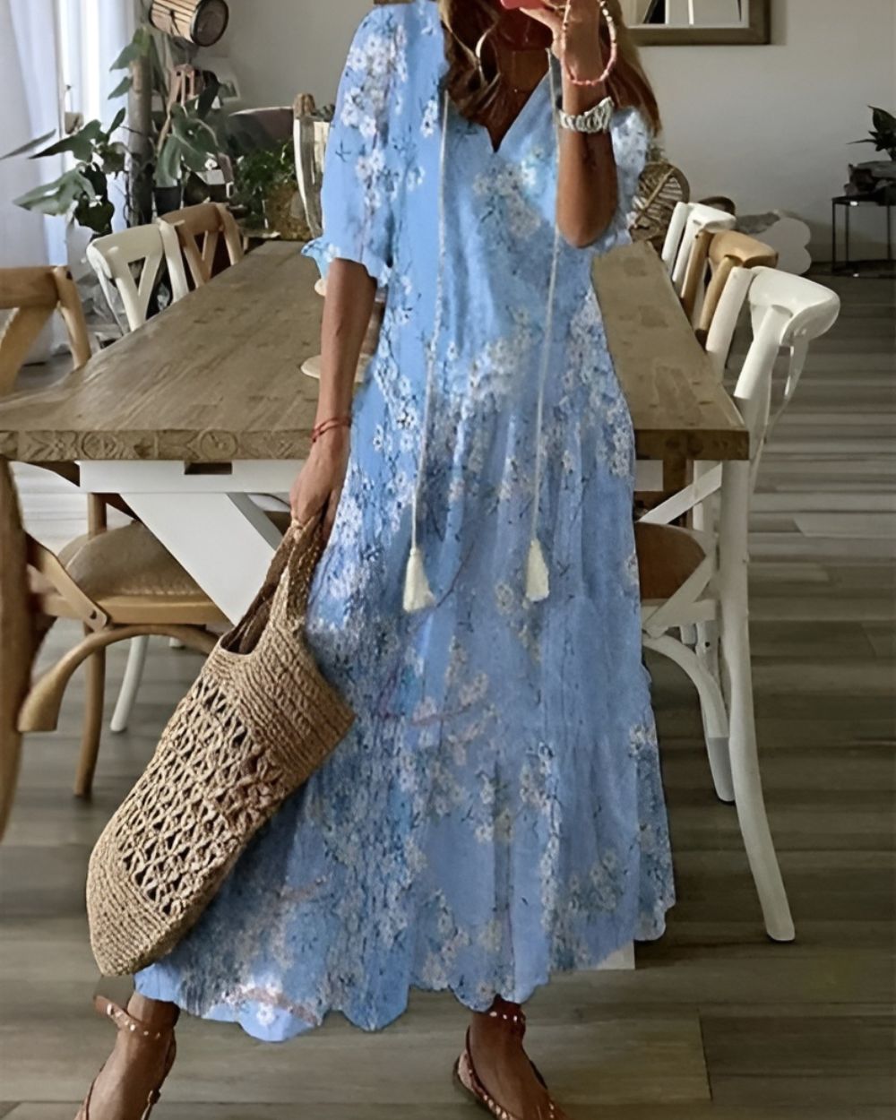 Eloise | Bohemian Tassel-Tie Printed Women Summer Maxi Dress