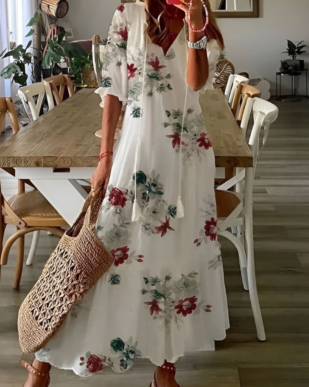 Eloise | Bohemian Tassel-Tie Printed Women Summer Maxi Dress