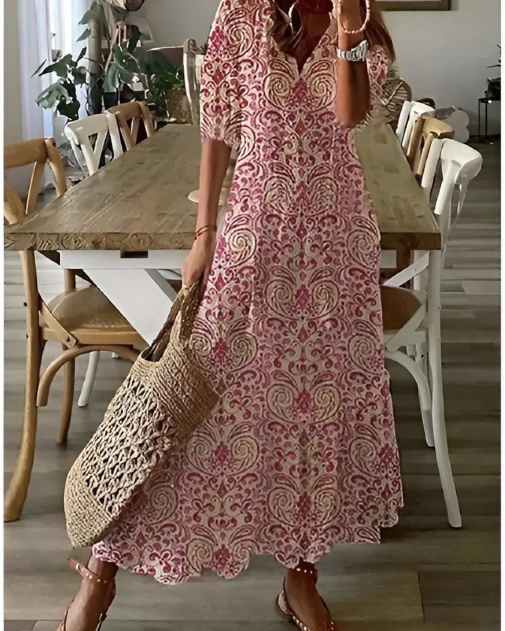 Eloise | Bohemian Tassel-Tie Printed Women Summer Maxi Dress