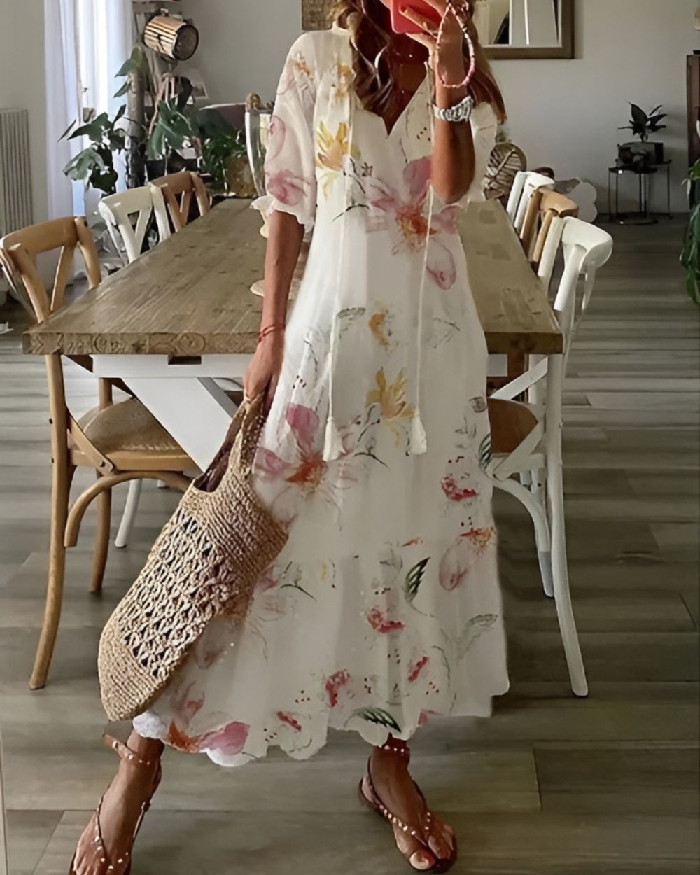 Eloise | Bohemian Tassel-Tie Printed Women Summer Maxi Dress