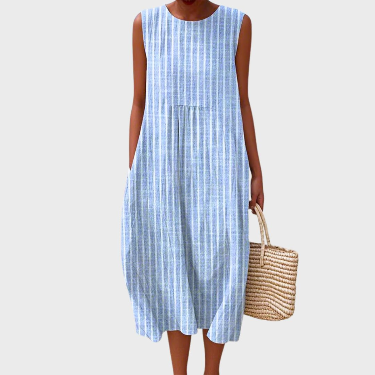 Quinn | Linen Check Layered Women Summer Midi Dress