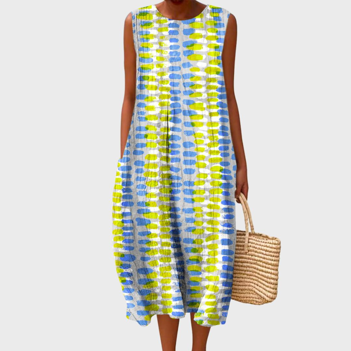 Quinn | Linen Check Layered Women Summer Midi Dress