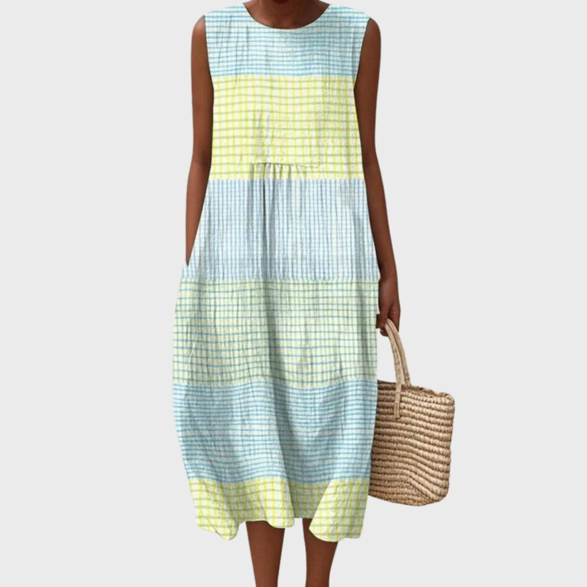 Quinn | Linen Check Layered Women Summer Midi Dress