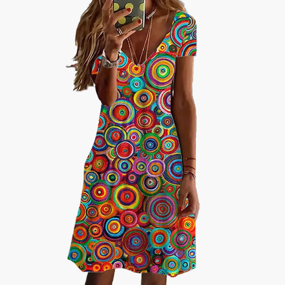 Remy | Retro Circle Print V-Neck Women's Dress
