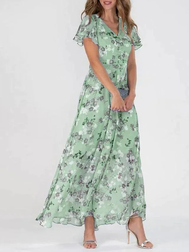 Elisa | Flutter-Sleeve Floral A-Line Women Summer Maxi Dress