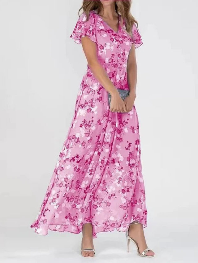 Elisa | Flutter-Sleeve Floral A-Line Women Summer Maxi Dress