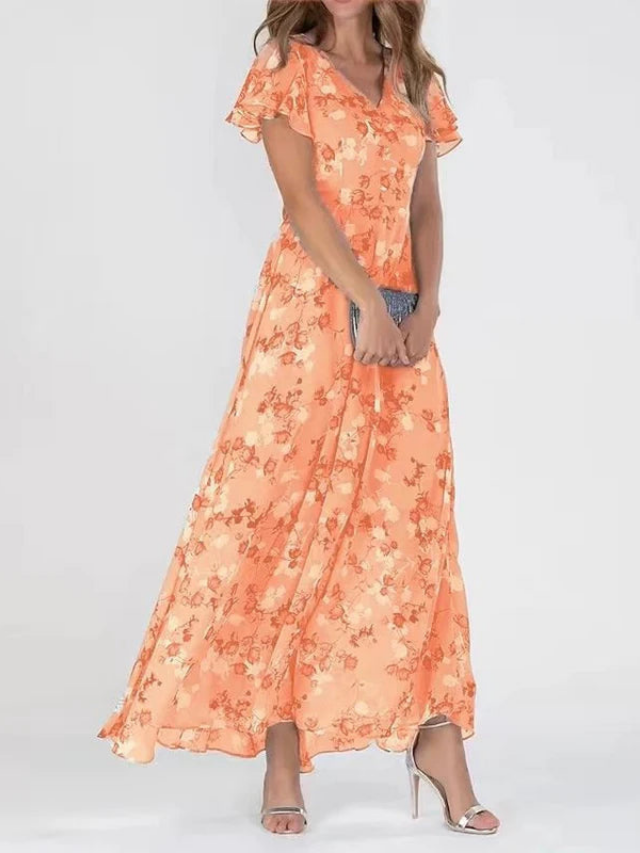Elisa | Flutter-Sleeve Floral A-Line Women Summer Maxi Dress