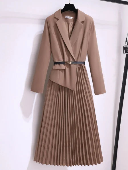Kendall | Pleated Blazer Belted Women Summer Maxi Dress