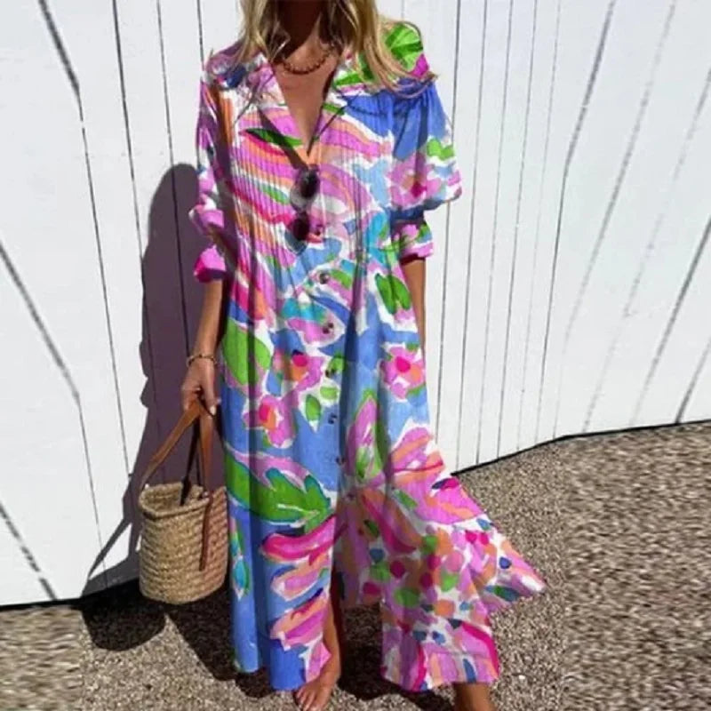Gina | Floral Boho Long-Sleeve Women Summer Maxi Dress