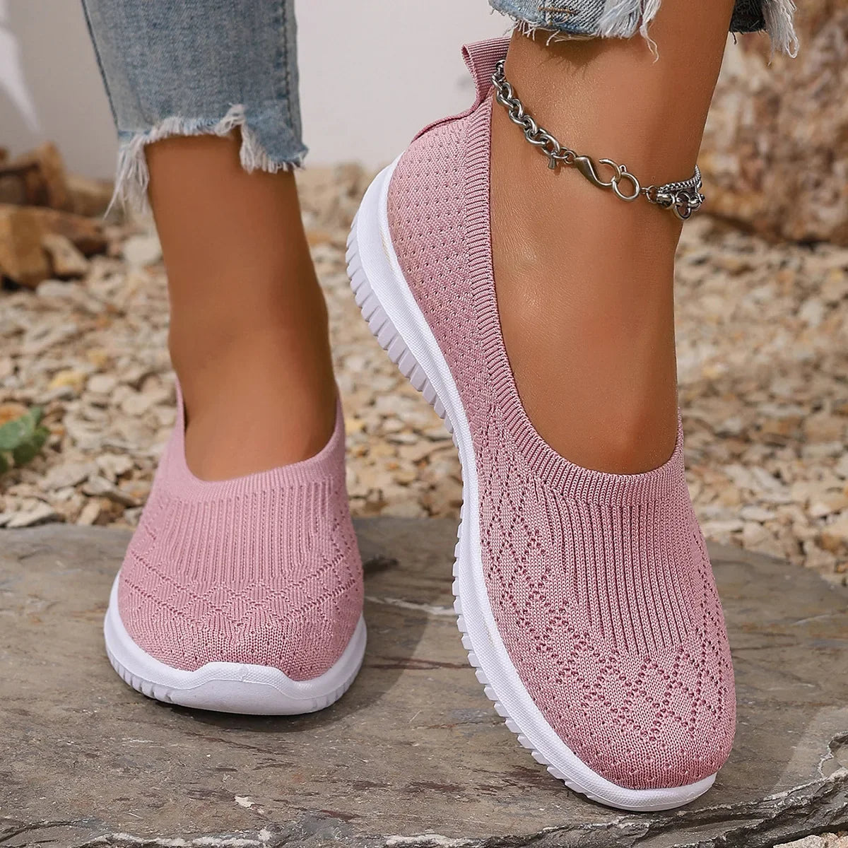 Flora | Knit Slip-On Walking Women Comfortable Sneakers