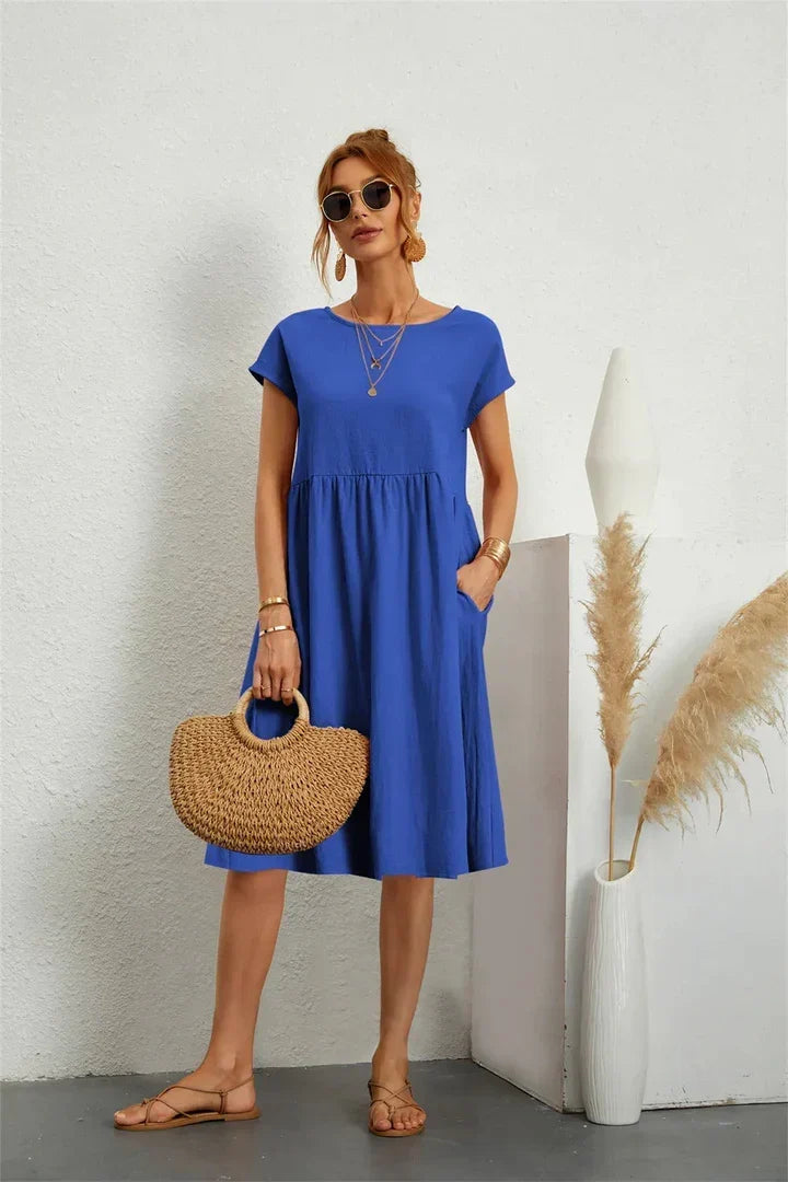 Sol | Cotton-Linen A-Line Pocket Women Summer Midi Dress