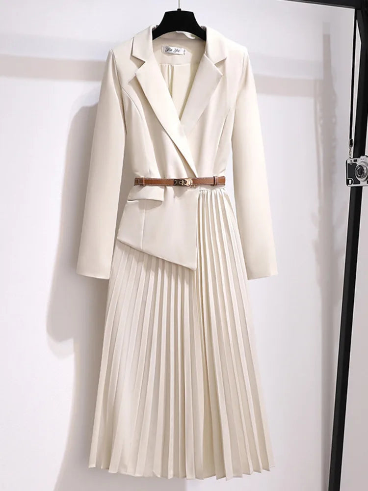 Kendall | Pleated Blazer Belted Women Summer Maxi Dress