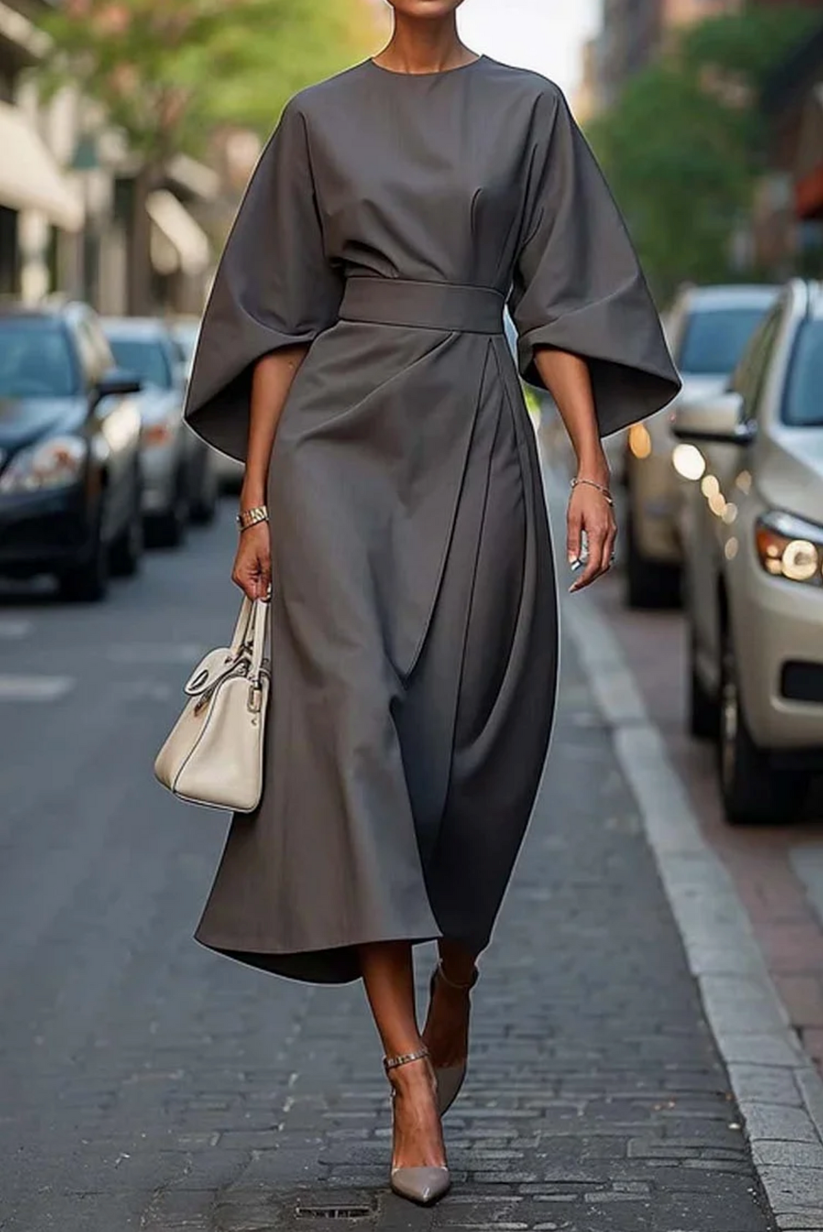 Kiara | Batwing-Sleeve Waist-Tie Women Summer Midi Dress
