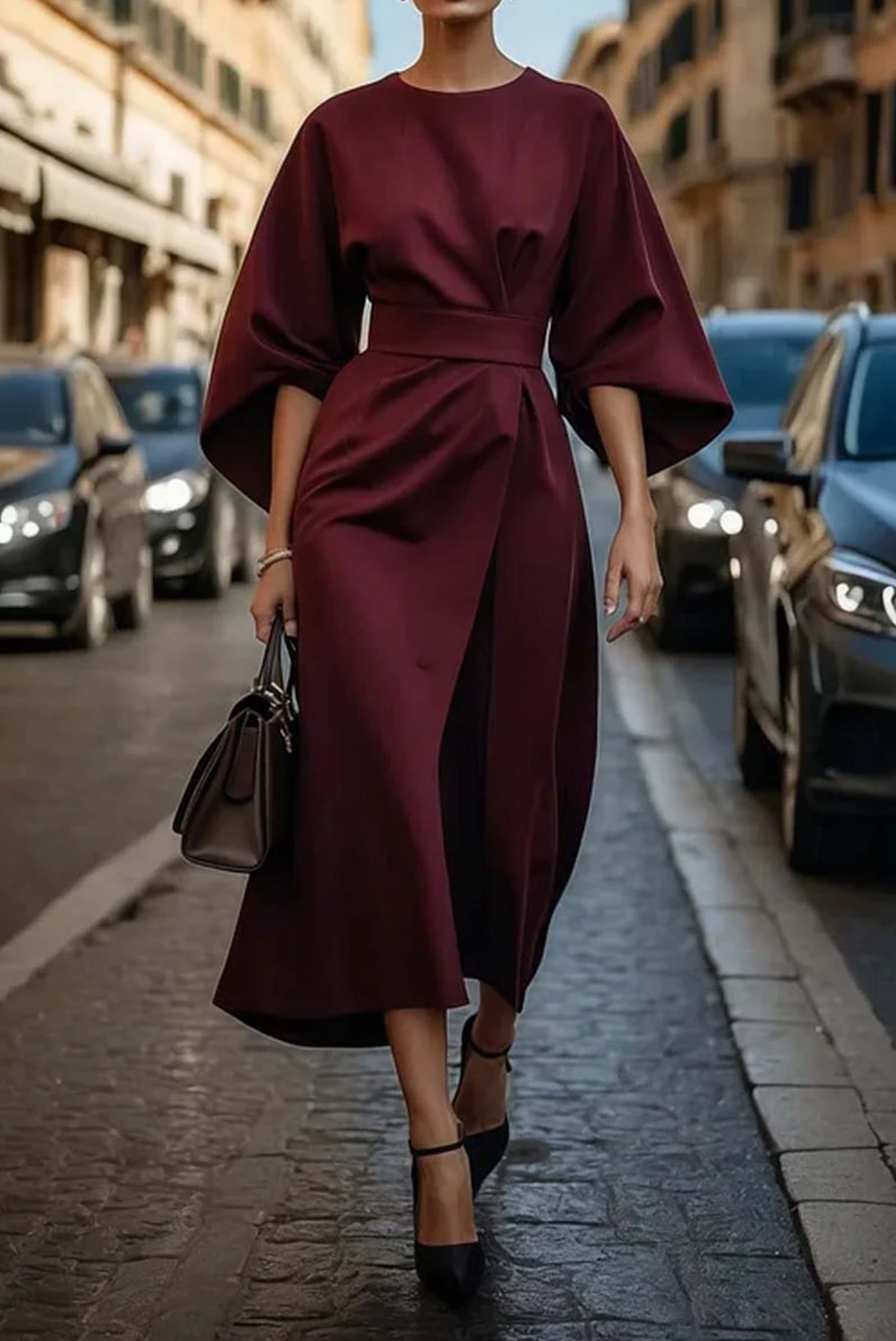 Kiara | Batwing-Sleeve Waist-Tie Women Summer Midi Dress