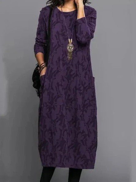 Lucia | Vintage Jacquard Long-Sleeve Women's Midi Dress