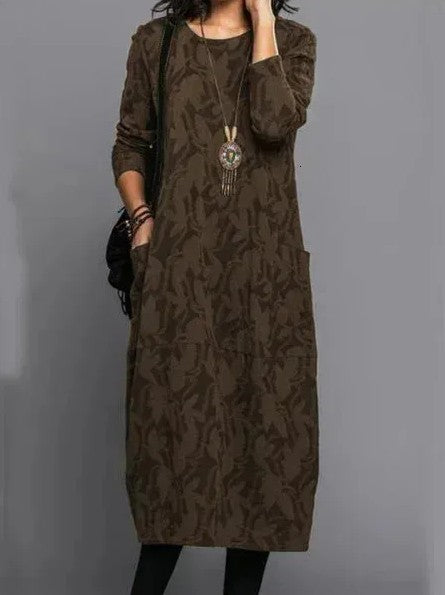 Lucia | Vintage Jacquard Long-Sleeve Women's Midi Dress