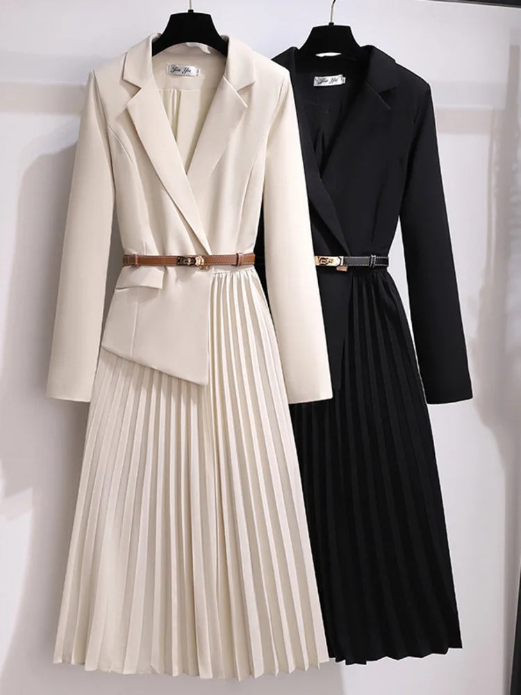 Kendall | Pleated Blazer Belted Women Summer Maxi Dress